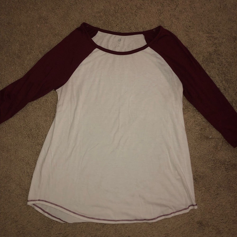 Maroon and white baseball tee
